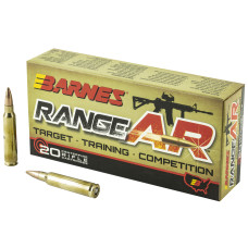 Barnes Range AR, 556NATO, 52 Grain, Zn Core Open Tip Flat Base, Lead Free, 20 Round Box 30844